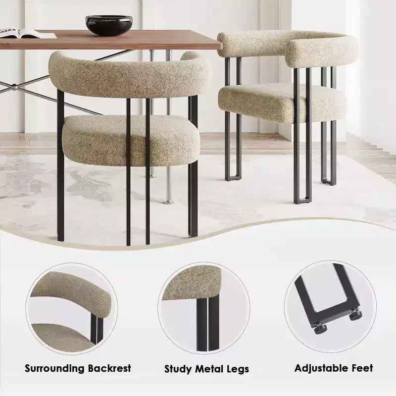 Lot de 2 chaises de salle à manger rondes modernes, chaises de salle à manger rembourrées avec assise coussinée et cadre en métal robuste.
