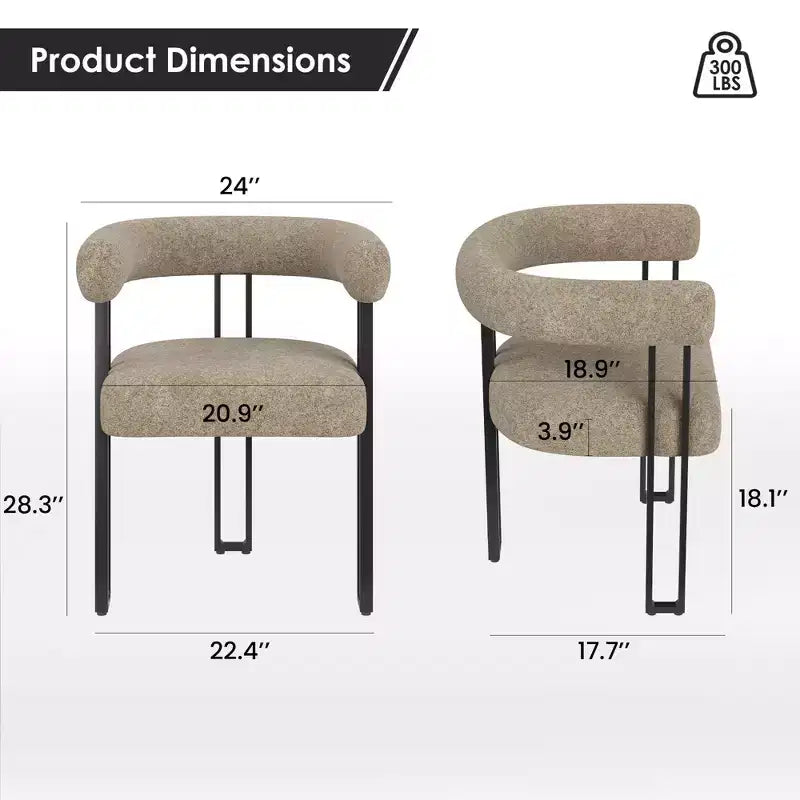 Lot de 2 chaises de salle à manger rondes modernes, chaises de salle à manger rembourrées avec assise coussinée et cadre en métal robuste.