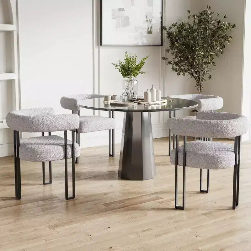Lot de 2 chaises de salle à manger rondes modernes, chaises de salle à manger rembourrées avec assise coussinée et cadre en métal robuste.