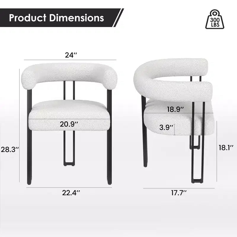 Lot de 2 chaises de salle à manger rondes modernes, chaises de salle à manger rembourrées avec assise coussinée et cadre en métal robuste.