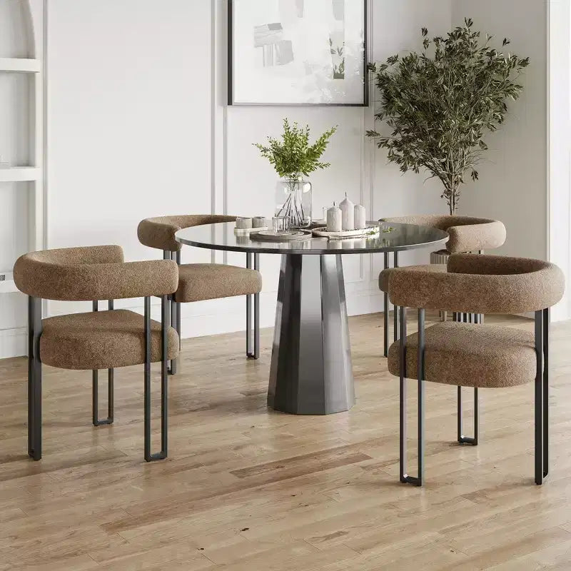 Lot de 2 chaises de salle à manger rondes modernes, chaises de salle à manger rembourrées avec assise coussinée et cadre en métal robuste.