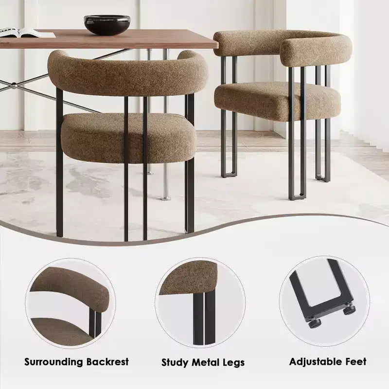 Lot de 2 chaises de salle à manger rondes modernes, chaises de salle à manger rembourrées avec assise coussinée et cadre en métal robuste.
