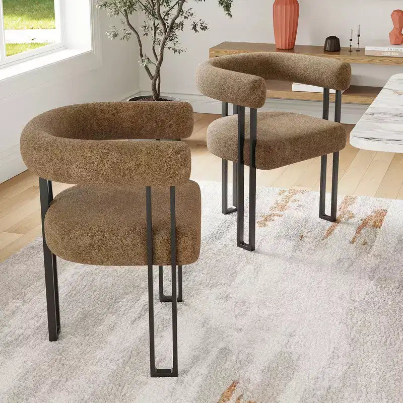 Lot de 2 chaises de salle à manger rondes modernes, chaises de salle à manger rembourrées avec assise coussinée et cadre en métal robuste.