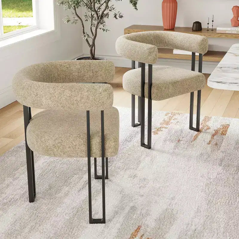 Lot de 2 chaises de salle à manger rondes modernes, chaises de salle à manger rembourrées avec assise coussinée et cadre en métal robuste.