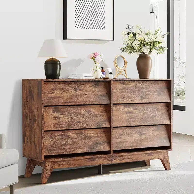 COZONY 47 Wide 6-Drawer Dresser, Freestanding Horizontal Storage Chest for Living Room, Bedroom &amp; Entryway