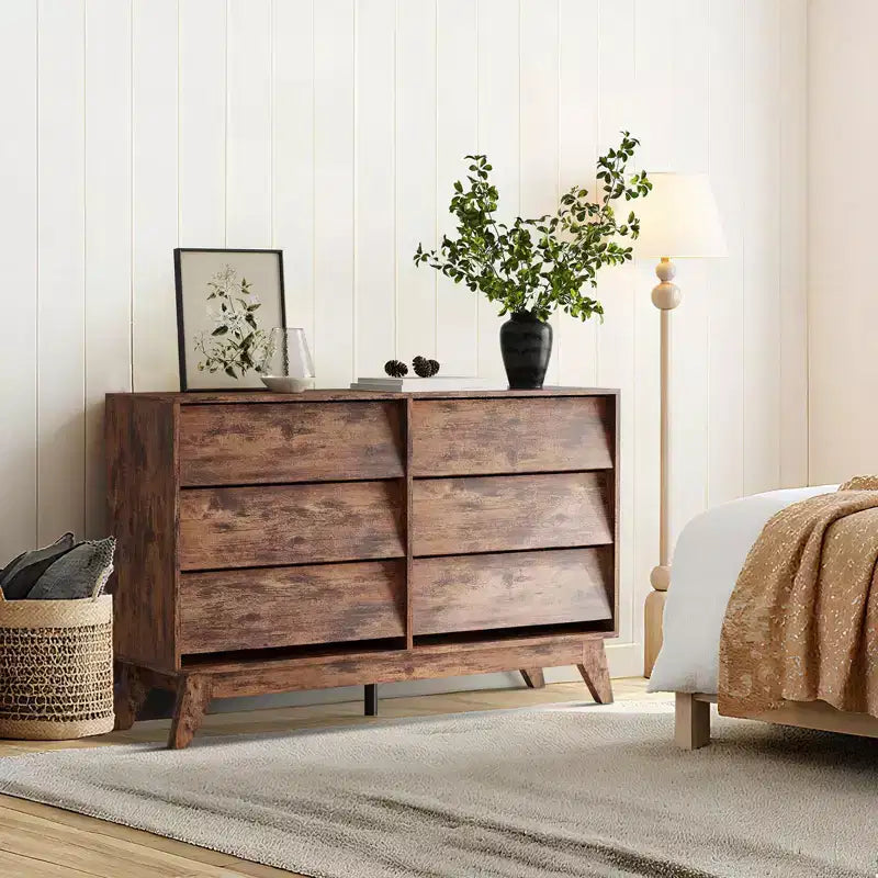 Commode large de 47 po à 6 tiroirs, bahut horizontal autoportant pour salon, chambre et entrée