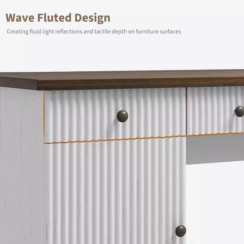 Bureau de télétravail de 60 po, bureau de direction cannelé avec tiroirs-classeurs, bureau d'ordinateur en bois avec station de recharge pour salle d'étude