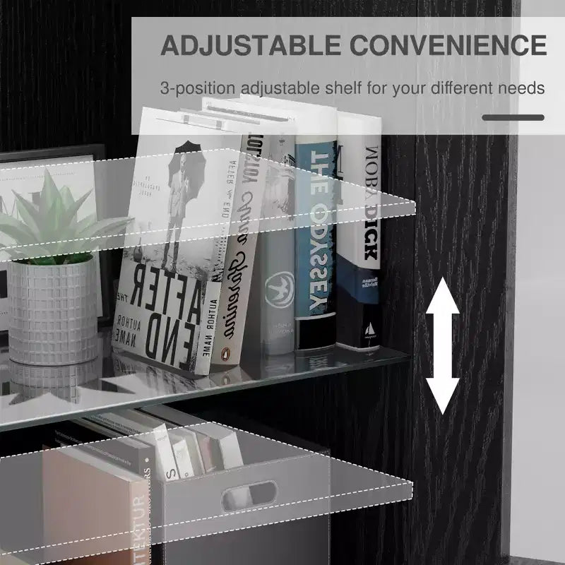 62 armoire de salle de bain combinée en bois noir de hauteur avec étagères réglables et 2 portes, rangement ouvert pour salle de bain, salon, buanderie