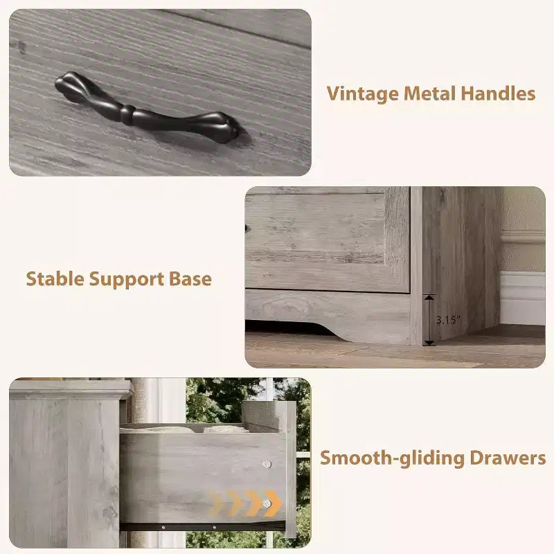 Commode 6 tiroirs pour chambre à coucher, armoire de rangement en bois de 47 po avec poignées en métal, commode moderne pour salon, couloir, placard