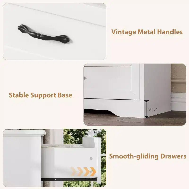 Commode 6 tiroirs pour chambre à coucher, armoire de rangement en bois de 47 po avec poignées en métal, commode moderne pour salon, couloir, placard