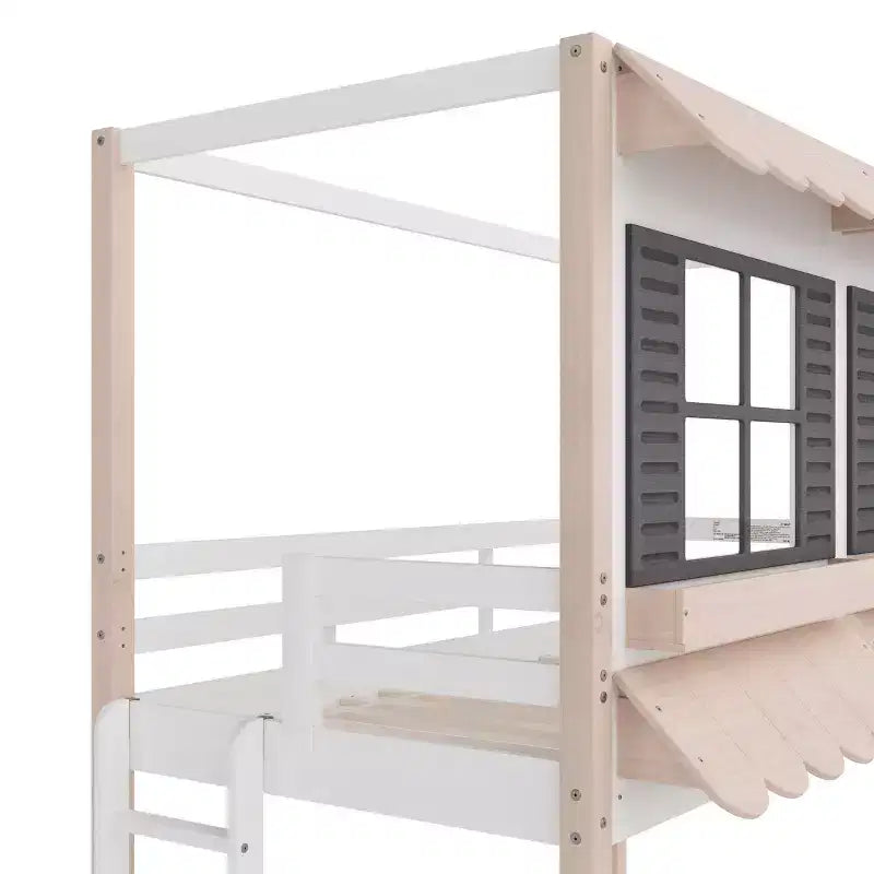 Lit superposé cabane Child Craft pour enfants, lit superposé Montessori bas en bois, échelle d'accès facile à la couchette supérieure