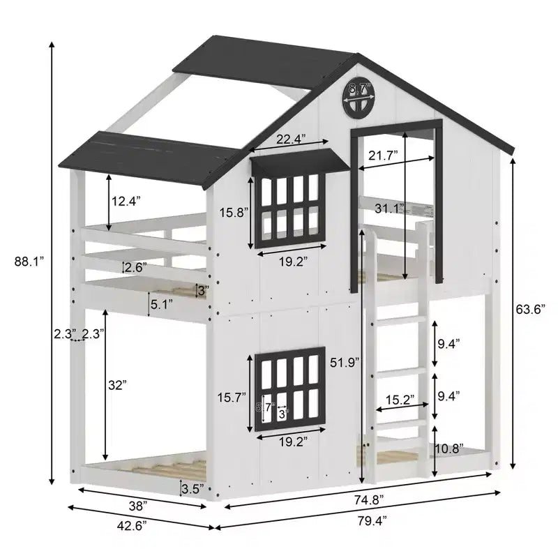 Lit superposé cabane Child Craft pour enfants, lit superposé Montessori bas en bois, échelle d'accès facile à la couchette supérieure