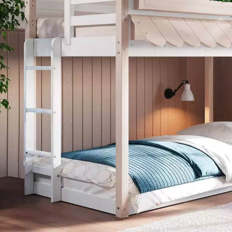 Lit superposé cabane Child Craft pour enfants, lit superposé Montessori bas en bois, échelle d'accès facile à la couchette supérieure