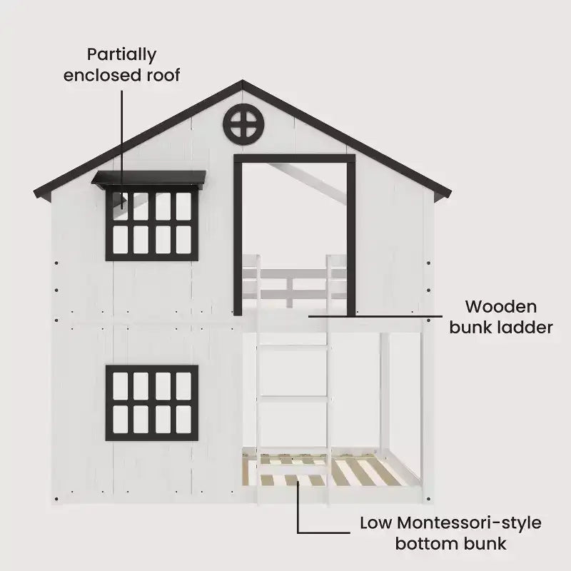Lit superposé cabane Child Craft pour enfants, lit superposé Montessori bas en bois, échelle d'accès facile à la couchette supérieure