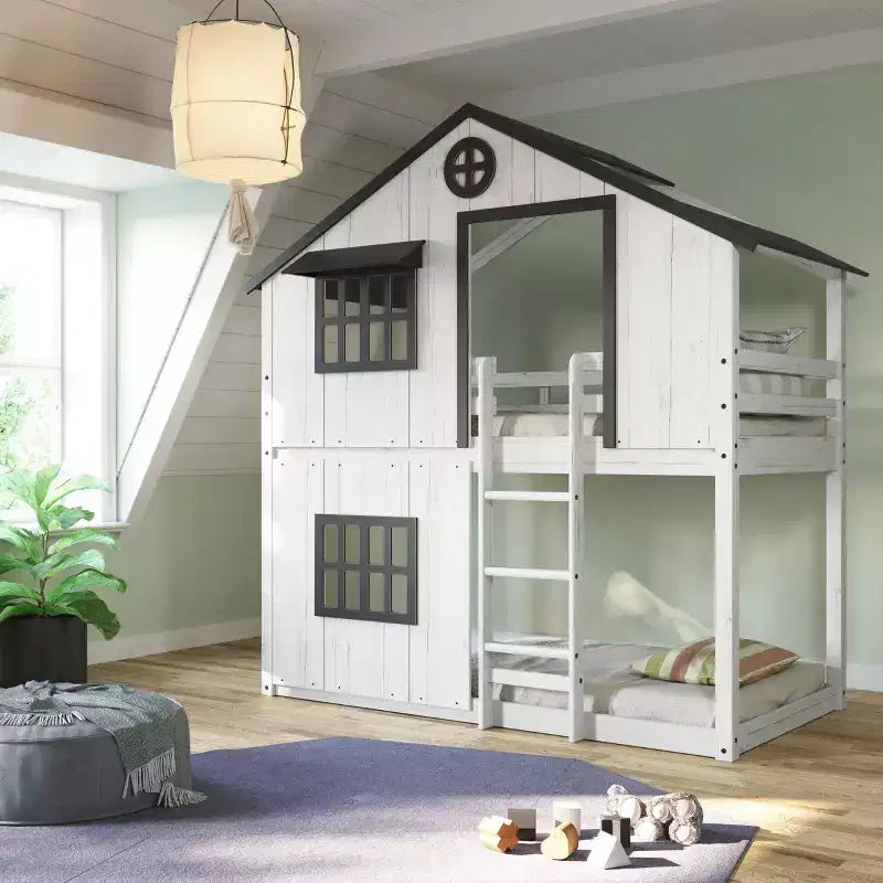 Lit superposé cabane Child Craft pour enfants, lit superposé Montessori bas en bois, échelle d'accès facile à la couchette supérieure
