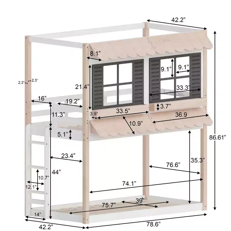 Lit superposé cabane Child Craft pour enfants, lit superposé Montessori bas en bois, échelle d'accès facile à la couchette supérieure