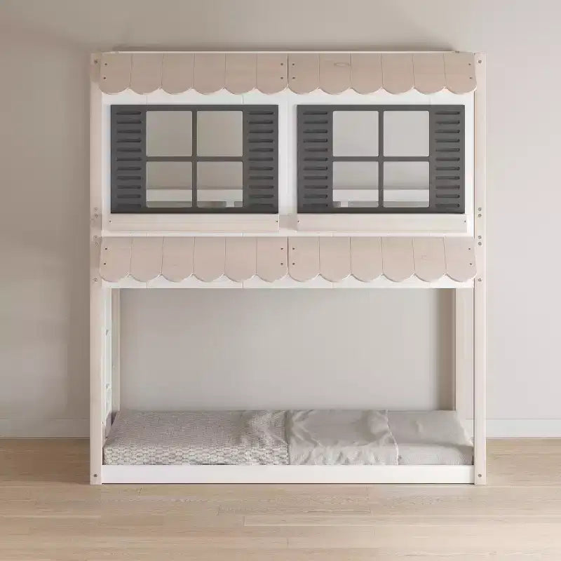 Lit superposé cabane Child Craft pour enfants, lit superposé Montessori bas en bois, échelle d'accès facile à la couchette supérieure