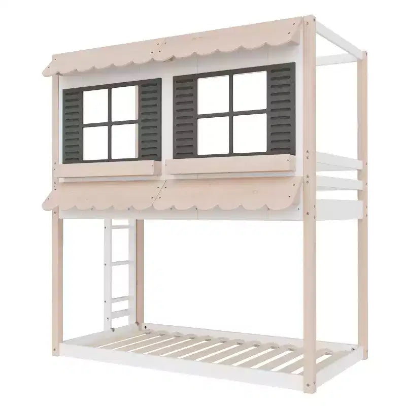 Lit superposé cabane Child Craft pour enfants, lit superposé Montessori bas en bois, échelle d'accès facile à la couchette supérieure