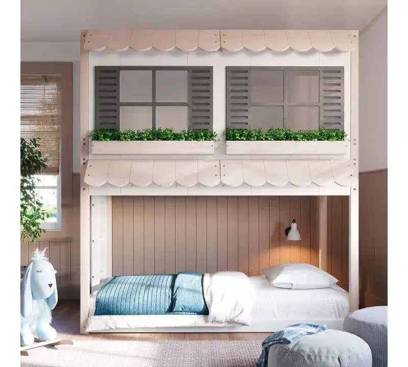 Lit superposé cabane Child Craft pour enfants, lit superposé Montessori bas en bois, échelle d'accès facile à la couchette supérieure