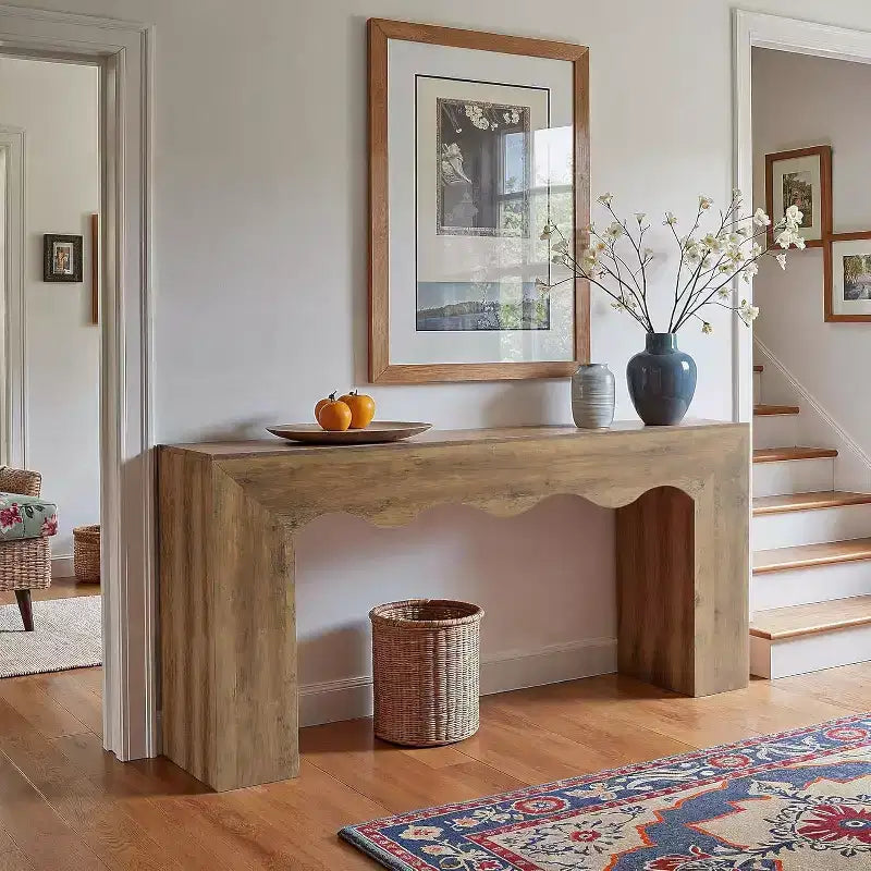 Console de ferme de 63 pouces, table de canapé en bois avec rangement, meuble d'entrée long et étroit pour couloir et salon