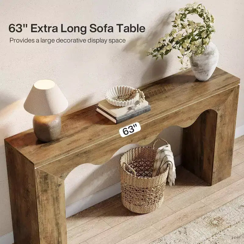 Console de ferme de 63 pouces, table de canapé en bois avec rangement, meuble d'entrée long et étroit pour couloir et salon