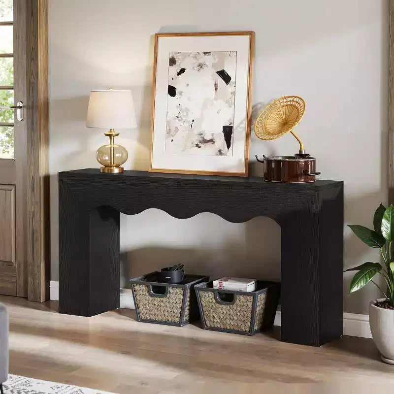 Console de ferme de 63 pouces, table de canapé en bois avec rangement, meuble d'entrée long et étroit pour couloir et salon