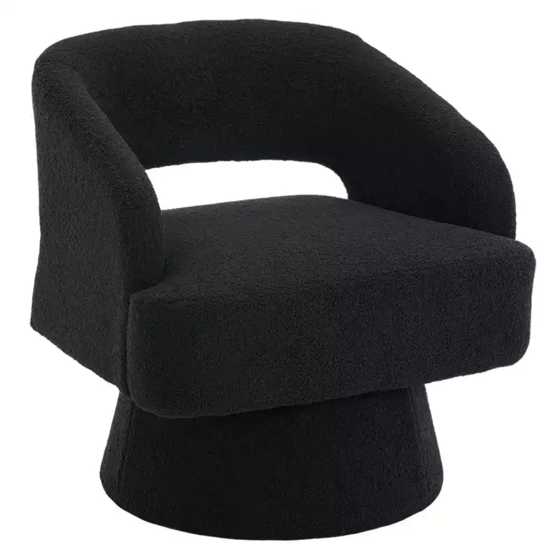 360 Swivel Barrel Chair - Teddy Fleece Upholstered Living Room Chair, Ergonomic Openwork Backrest, Accent Armchair for Bedroom, Office, Apartment