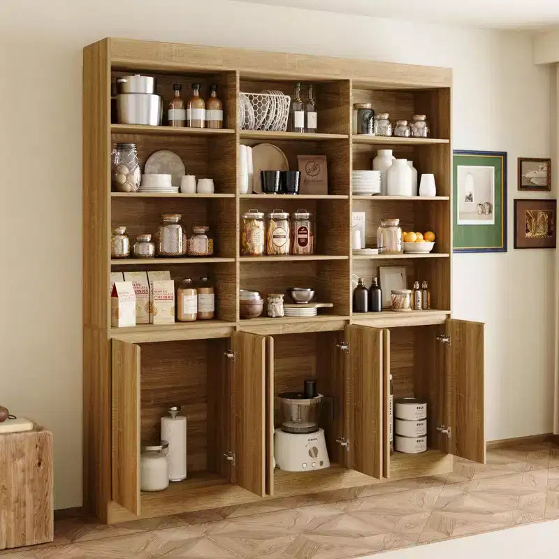 Famapy 70.9 Large Capacity Kitchen Pantry Cabinet,12 Open Shelves &amp; 6-Door Storage,Oak Finish Storage Hutch for Kitchen &amp; Dining Room