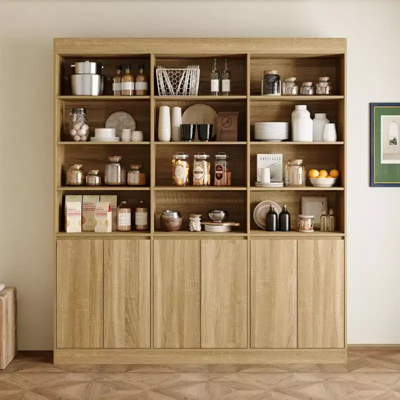 Armoire de cuisine grande capacité 70,9 po, 12 étagères ouvertes et 6 portes de rangement, meuble de rangement couleur chêne pour cuisine et salle à manger