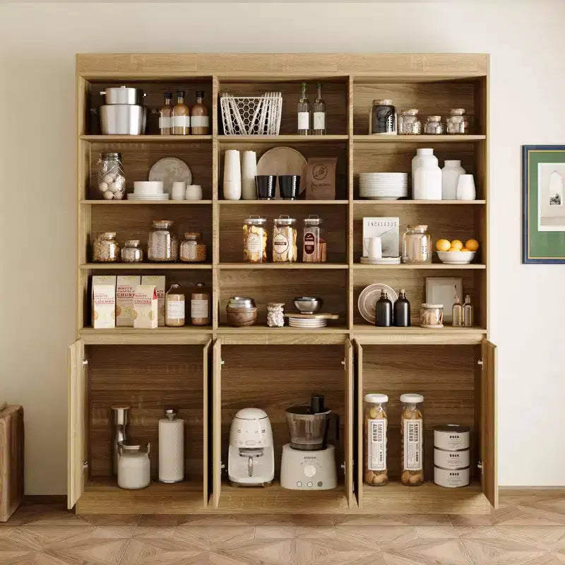 Armoire de cuisine grande capacité 70,9 po, 12 étagères ouvertes et 6 portes de rangement, meuble de rangement couleur chêne pour cuisine et salle à manger