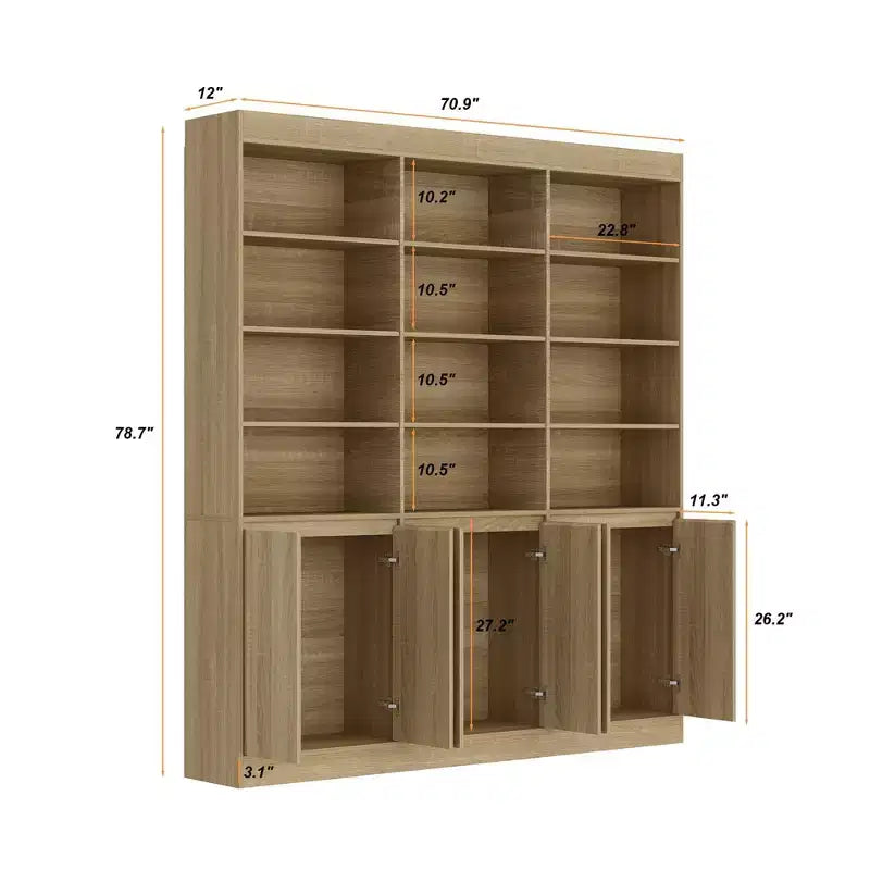 Armoire de cuisine grande capacité 70,9 po, 12 étagères ouvertes et 6 portes de rangement, meuble de rangement couleur chêne pour cuisine et salle à manger