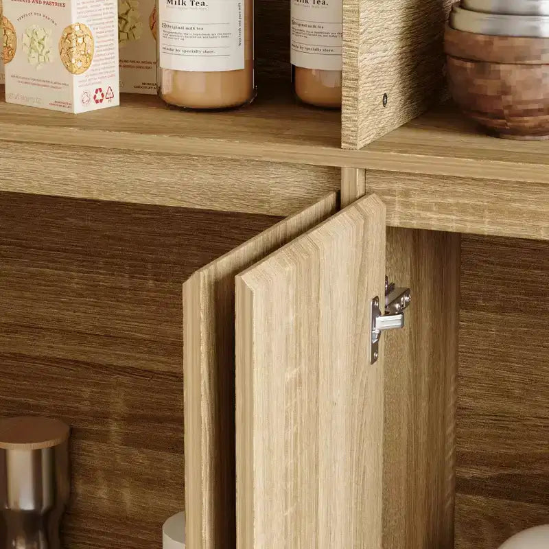 Armoire de cuisine grande capacité 70,9 po, 12 étagères ouvertes et 6 portes de rangement, meuble de rangement couleur chêne pour cuisine et salle à manger