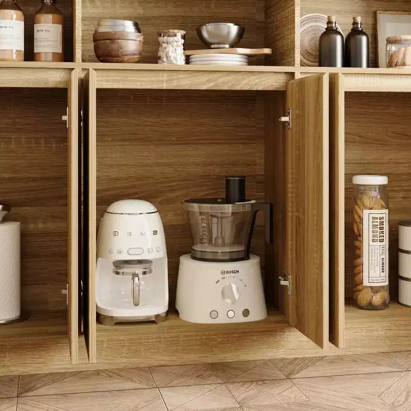 Armoire de cuisine grande capacité 70,9 po, 12 étagères ouvertes et 6 portes de rangement, meuble de rangement couleur chêne pour cuisine et salle à manger