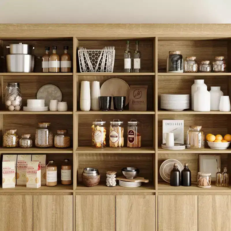 Armoire de cuisine grande capacité 70,9 po, 12 étagères ouvertes et 6 portes de rangement, meuble de rangement couleur chêne pour cuisine et salle à manger