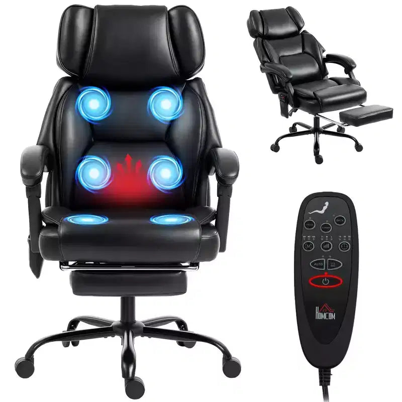 HOMCOM High Back Vibration Massage Office Chair, Heated Reclining Computer Chair with Footrest, Adjustable Headrest