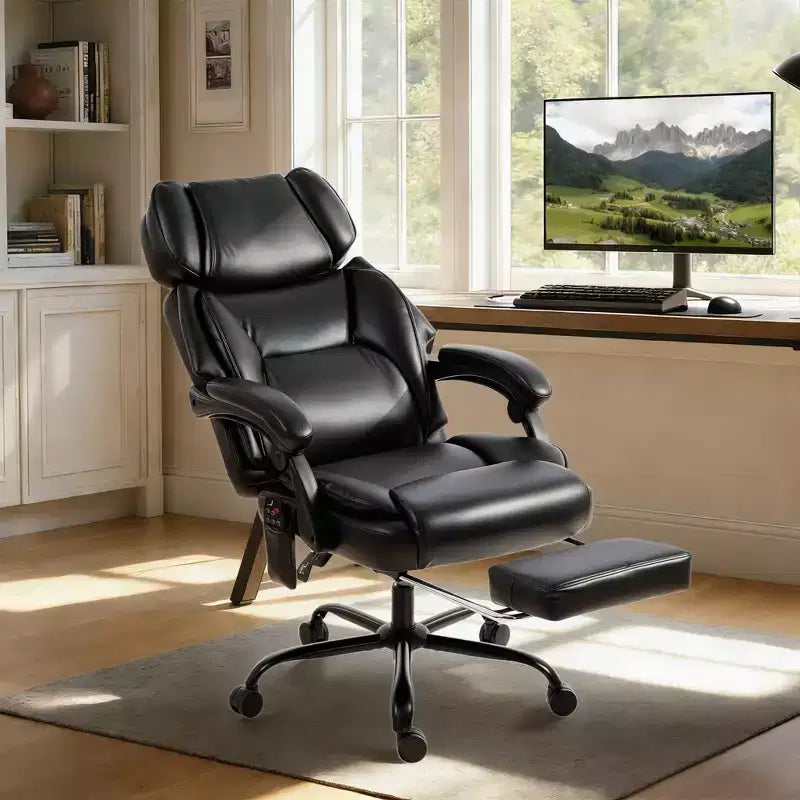 Chaise de bureau de massage vibrante HOMCOM à dossier haut, fauteuil d'ordinateur inclinable et chauffant avec repose-pieds, appui-tête réglable
