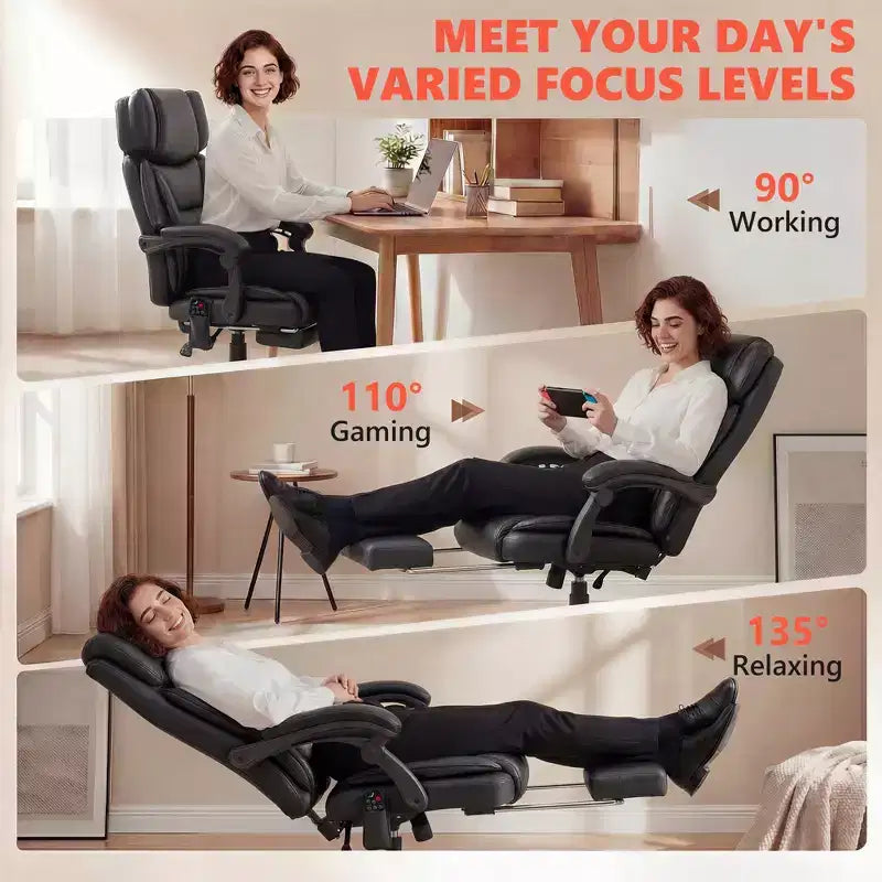 Chaise de bureau de massage vibrante HOMCOM à dossier haut, fauteuil d'ordinateur inclinable et chauffant avec repose-pieds, appui-tête réglable