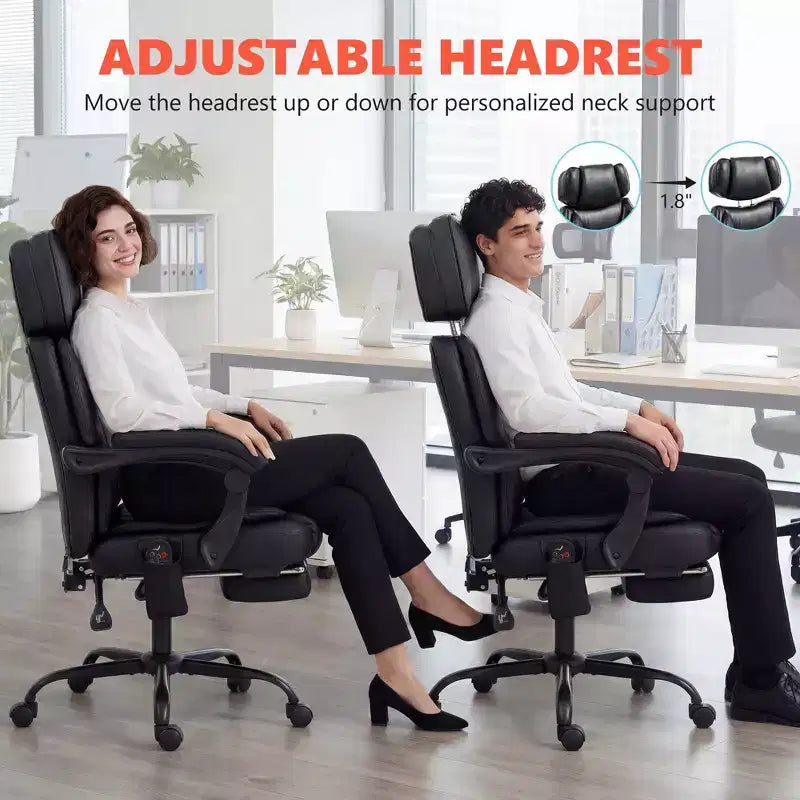 Chaise de bureau de massage vibrante HOMCOM à dossier haut, fauteuil d'ordinateur inclinable et chauffant avec repose-pieds, appui-tête réglable
