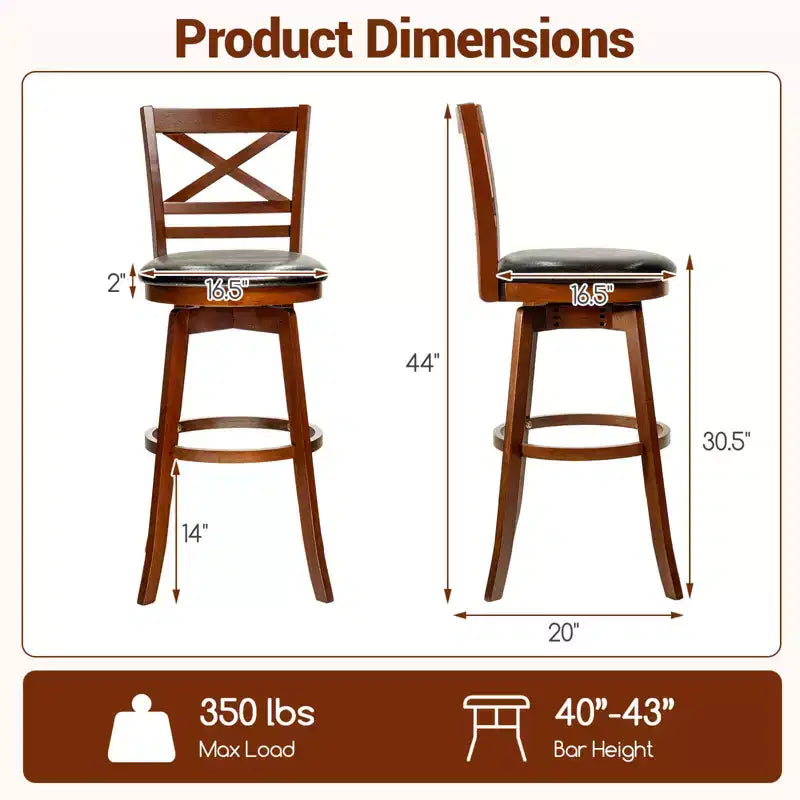 Tabourets de bar pivotants de 30,5 po, lot de 2/4, avec dossier et assise rembourrée en similicuir pour pub