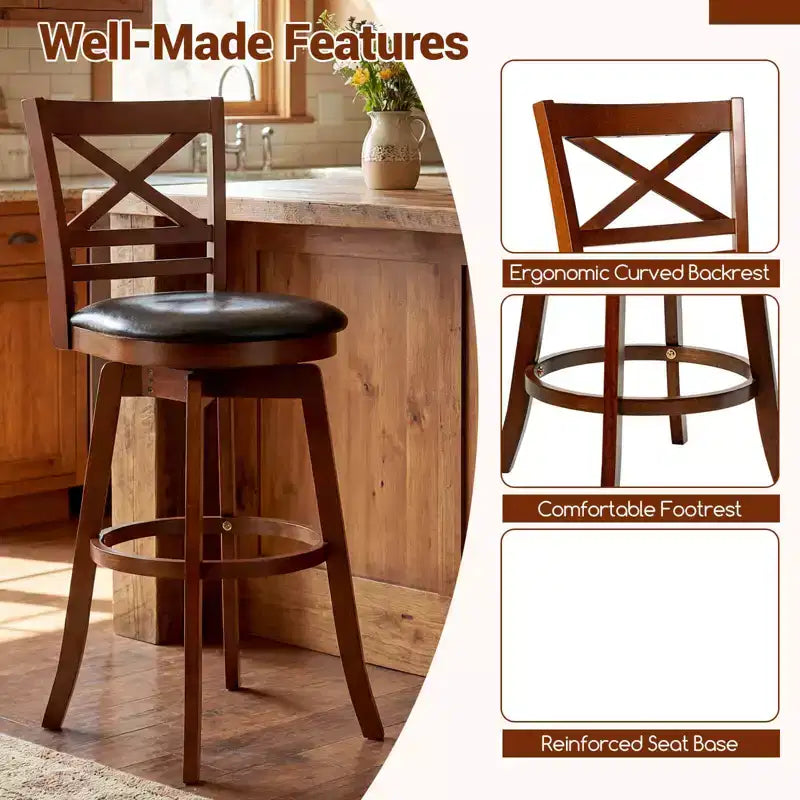 Tabourets de bar pivotants de 30,5 po, lot de 2/4, avec dossier et assise rembourrée en similicuir pour pub