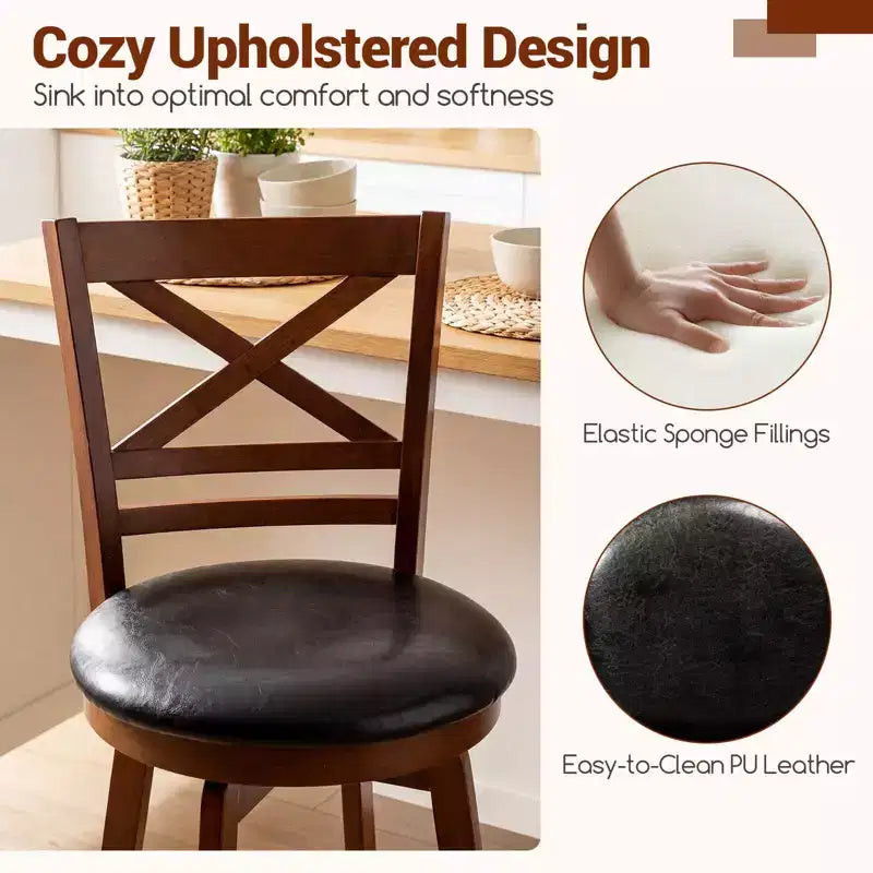 Tabourets de bar pivotants de 30,5 po, lot de 2/4, avec dossier et assise rembourrée en similicuir pour pub