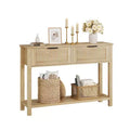 Console Sofa Table,2 Drawer Entryway Table with Wooden Surface, Open Shelf, Behind Couch Entry Foyer Hallway Storage, Natural