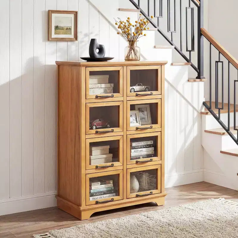 Meuble de rangement en bois style ferme moderne avec 8 portes vitrées