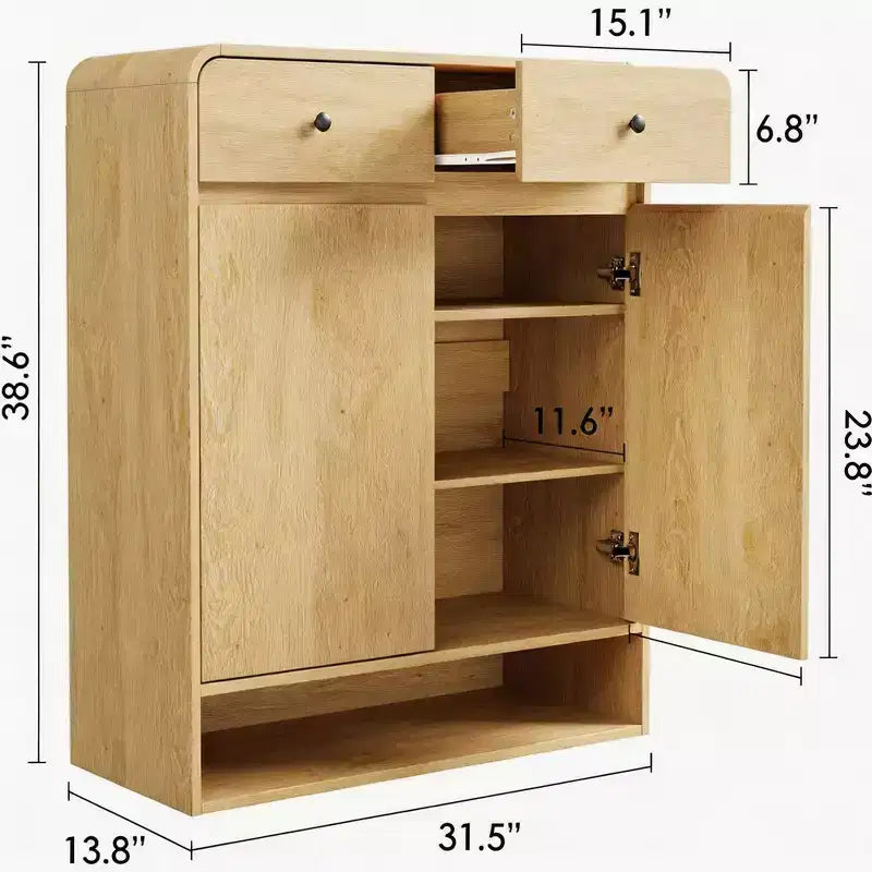 Meuble à chaussures avec 2 portes et 2 tiroirs, Organisateur d'entrée autoportant avec coins arrondis, Meuble de grande capacité pour couloir, salon