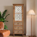 GDFStudio Brielle Rustic Tall Storage Cabinet with Floral Cutout Door and Drawers
