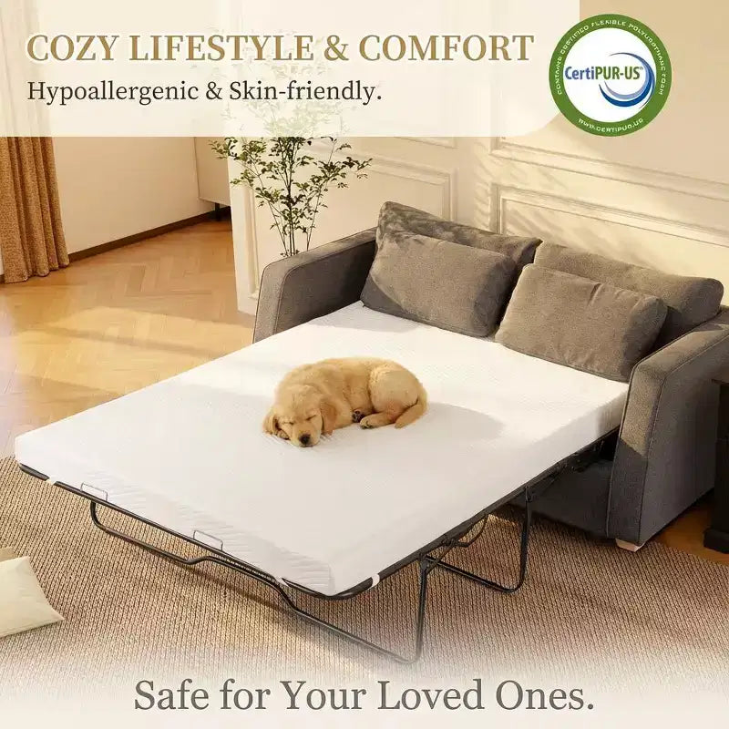 Surmatelas de canapé-lit intégral de 10 cm, en mousse à mémoire de forme au gel rafraîchissant avec housse lavable, certifié CertiPUR-US pour canapés-lits gigognes