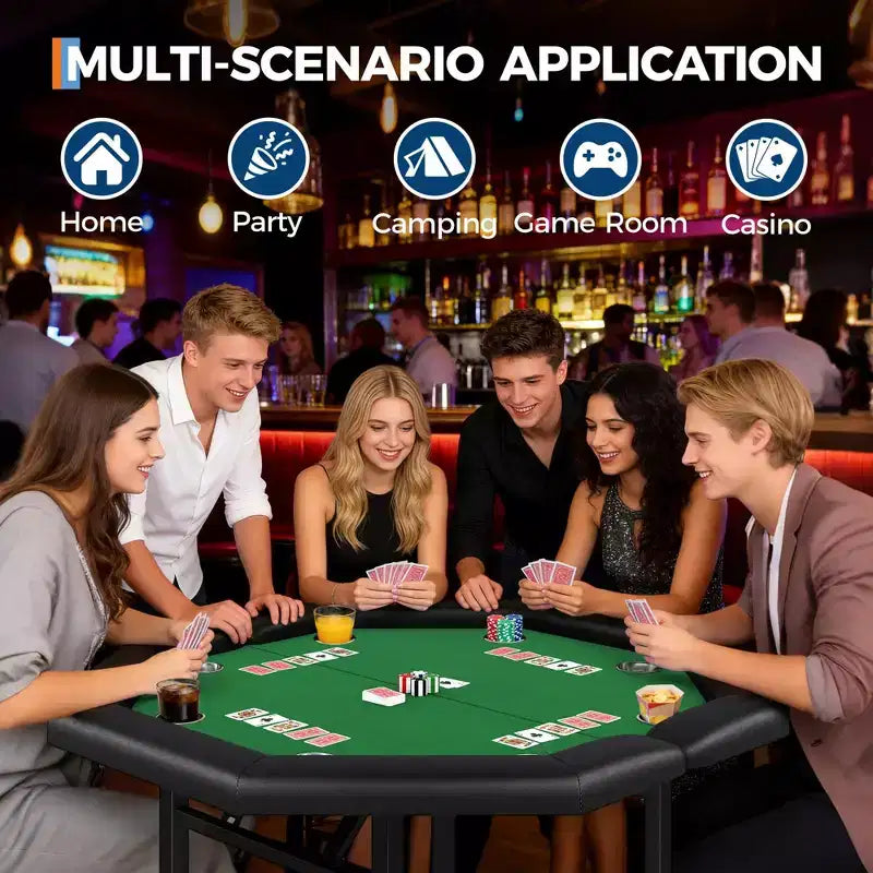 Table de poker pliante de 48 pouces, Table de jeu octogonale avec bords rembourrés, Porte-gobelets en acier inoxydable, Pieds repliables, 8 joueurs pour le Texas Hold'em