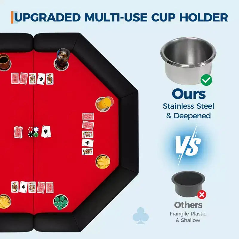 Table de poker pliante de 48 pouces, Table de jeu octogonale avec bords rembourrés, Porte-gobelets en acier inoxydable, Pieds repliables, 8 joueurs pour le Texas Hold'em