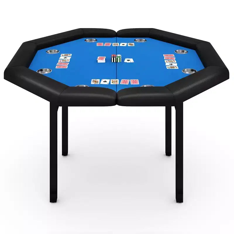Table de poker pliante de 48 pouces, Table de jeu octogonale avec bords rembourrés, Porte-gobelets en acier inoxydable, Pieds repliables, 8 joueurs pour le Texas Hold'em