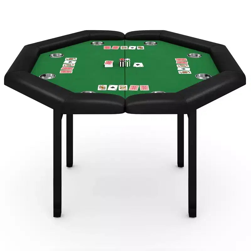Table de poker pliante de 48 pouces, Table de jeu octogonale avec bords rembourrés, Porte-gobelets en acier inoxydable, Pieds repliables, 8 joueurs pour le Texas Hold'em